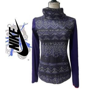 NIKE PRO DRIFIT SHIRT HYPERWARM TURTLENECK PURPLE BLACK GRID SZ M ATHLETIC CORE
